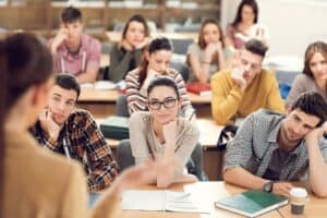 Group of students having a class